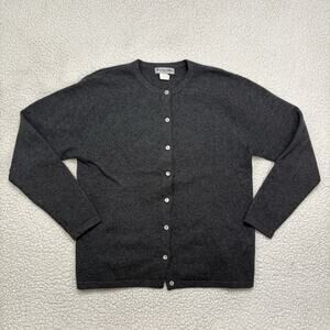 Vintage Cashmere Cardigan Sweater Grey Wool Blend Mother Of Pearl Buttons Size M